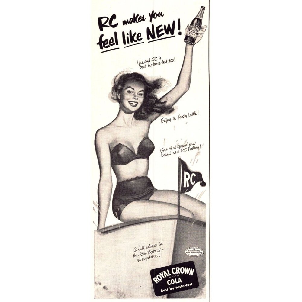 1952 Royal Crown RC Cola Vintage Print Ad Girl Bikini Wood Boat 50s Wall Art